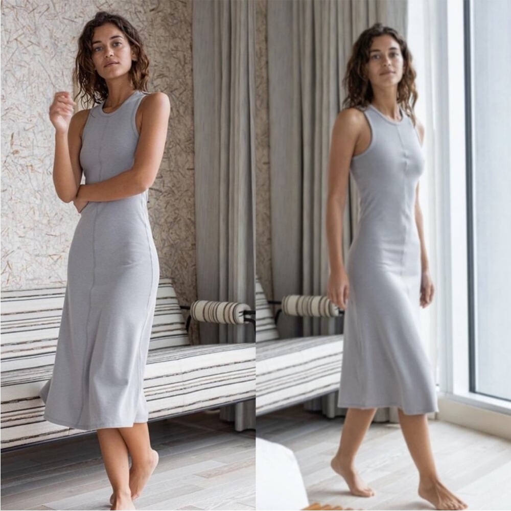 NEW Lunya Restore Gray Fitted Midi Dress Size Medium